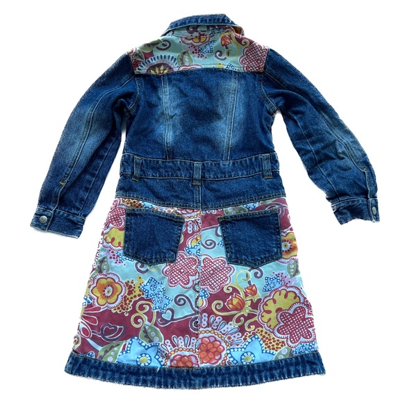 MINI MINORS Girls Dress Denim Top Floral Skirt Size 4 Long Sleeve Pockets Blue - Picture 4 of 6